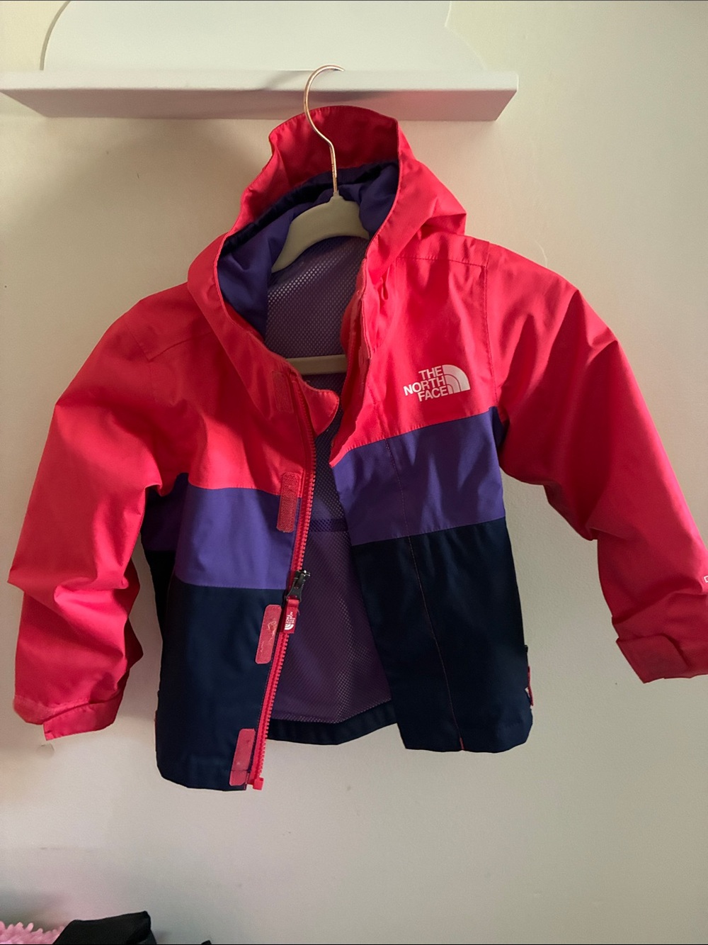 The North Face Girls' Colorblock Hooded Jacket - Hot Pink, Purple & Navy